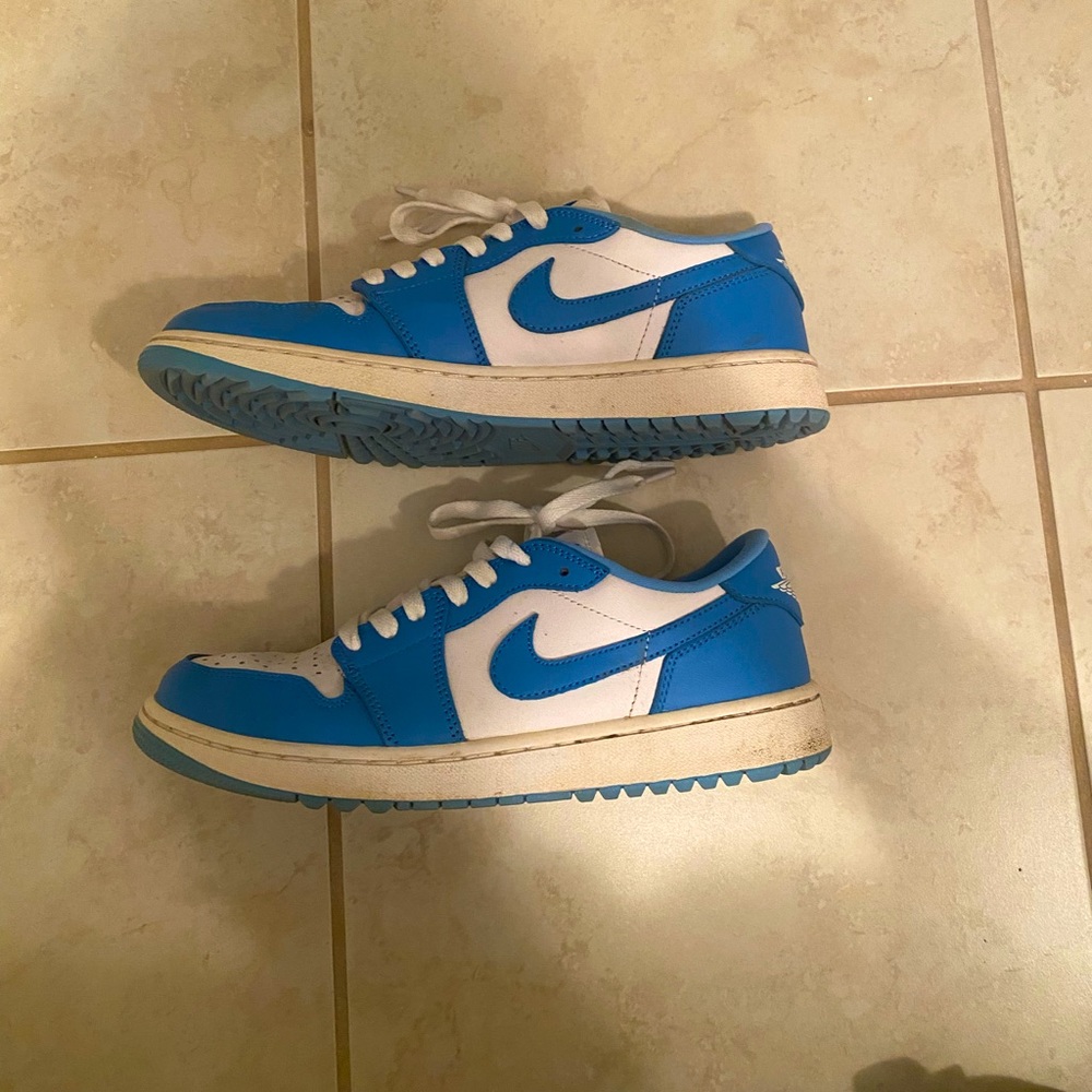 Mens Used Nike Jordan 1 Retro Low Golf Spikeless UNC Blue White Size 8.5 US
